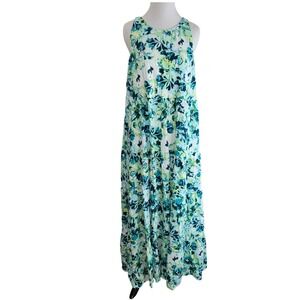 NWT Torrid Teal Blue Lime Green Floral Tiered Maxi Dress Tie Back Size 0 NEW